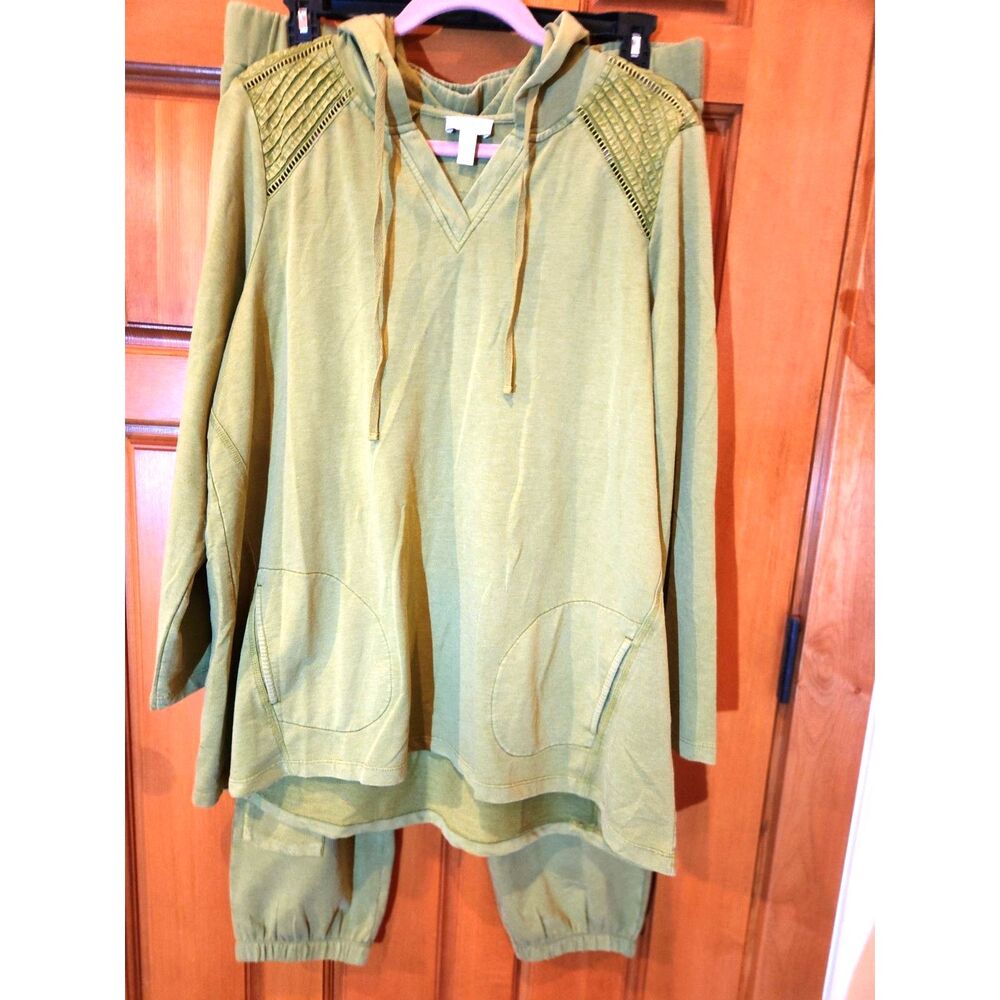 Logo LIFE by Lori Goldstein Olive Green Lounge 2-piece Hoodie & Jogger Size 1X